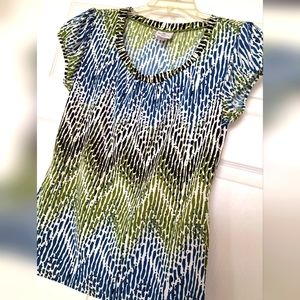 Worthington, Medium, Woman's Top, Black, Olive, White, Blue